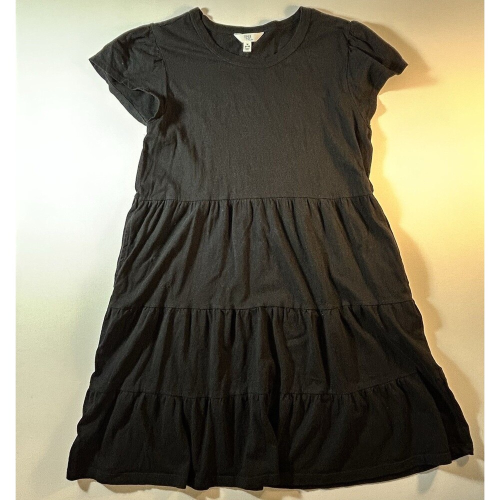 Time and Tru Dress Black Soot Tiered Cotton Casual Short Sleeve Pockets Size M - Picture 12 of 14